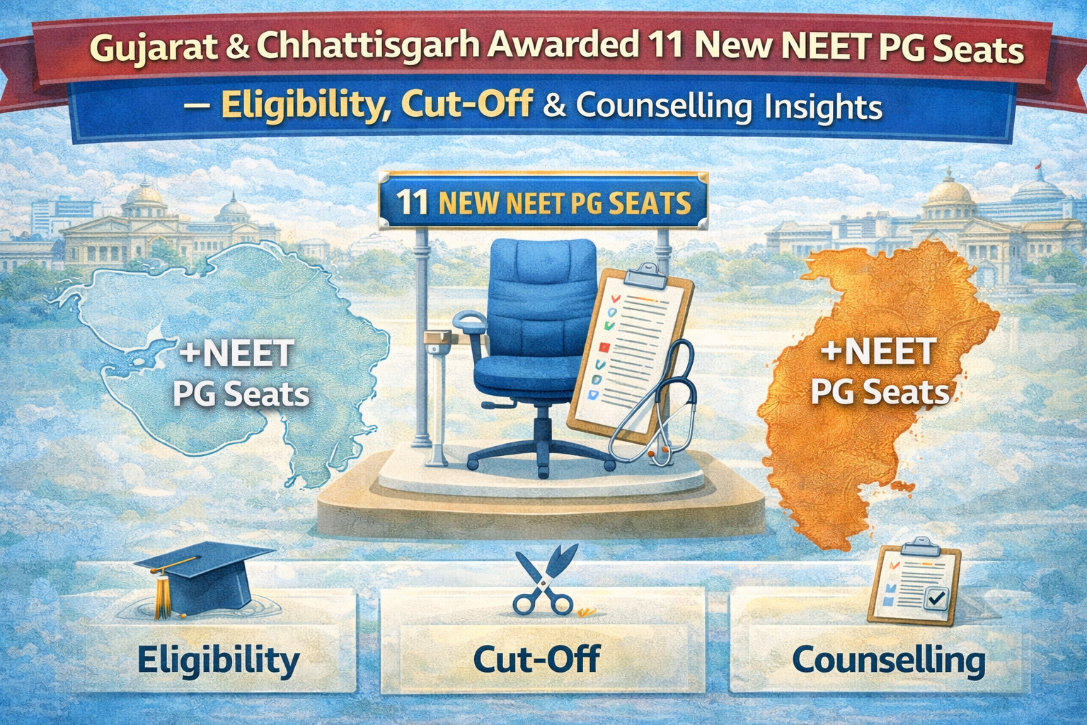 Gujarat & Chhattisgarh Awarded 11 New NEET PG Seats — Eligibility, Cut-Off & Counselling Insights